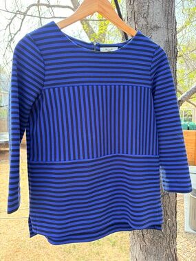 Madewell Blue and Black Striped Long Sleeve Top
